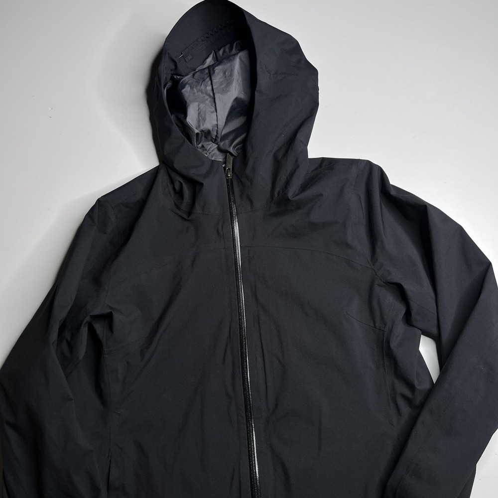 Orvis Coat Mens Small Black Hooded Rain Softshell Full Zip Lined Travel
